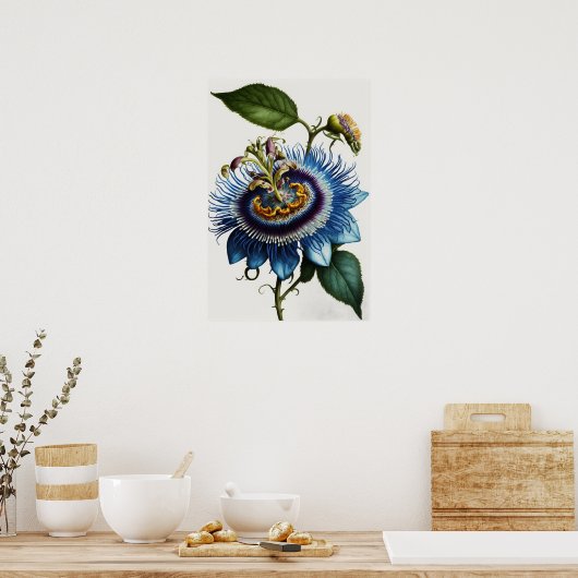 Bleu Passion Flower Art Imprimer Poster (Cuisine)