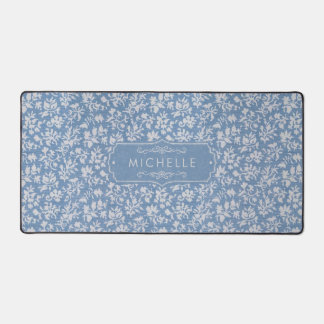 Bleu pastel doux et motif floral bohème gris blanc