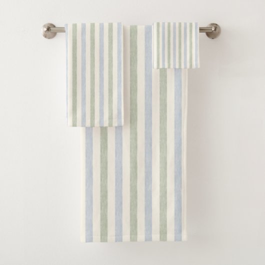 Bleu pastel et vert sauge rayé Boho Maison de camp (En situation)