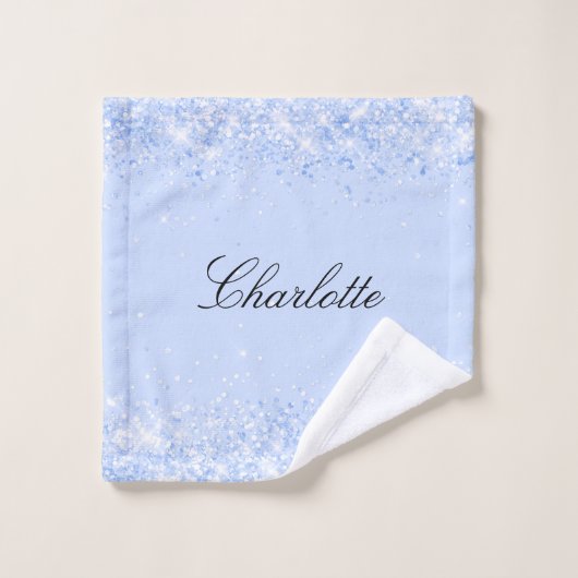 Bleu pastel parties scintillant nom glamour (Gant de toilette)