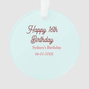 Bleu pastel rouge joyeux 16e anniversaire nom date