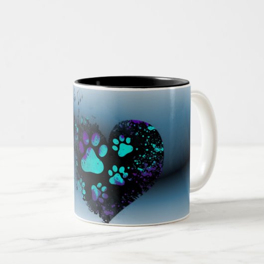 Bleu Paw Coeur Mug (Devant droit)