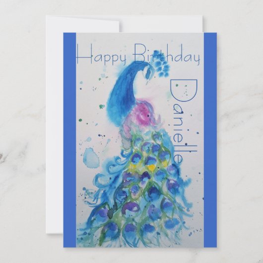 Bleu Peacock Aquarelle Invitation Anniversaire (Devant)
