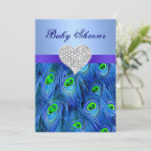 Bleu Peacock Diamond Heart Baby shower Invitation (Debout devant)