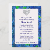 Bleu Peacock Diamond Heart Baby shower Invitation (Dos)