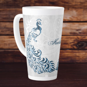 Bleu Peacock Latte Mug personnalisé