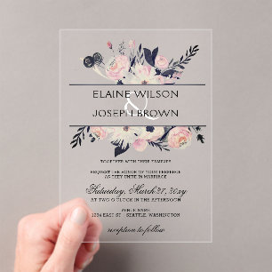 Bleu & Pêche rose Floral Printemps Invitation de m