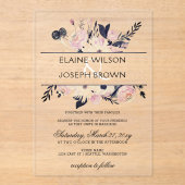 Bleu & Pêche rose Floral Printemps Invitation de m (Recto)