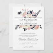 Bleu & Pêche rose Floral Printemps Invitation de m (Devant)