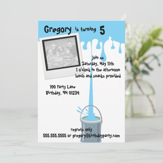 Bleu Peinture Invitations de fête d'anniversaire (Debout devant)