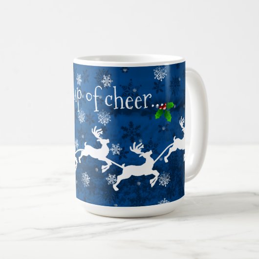Bleu Père Noël Sleigh and Reindeer Coffee Mug (Devant droit)
