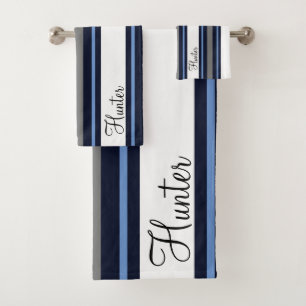 Bleu Personnalisé Moderne Cursif Rayé