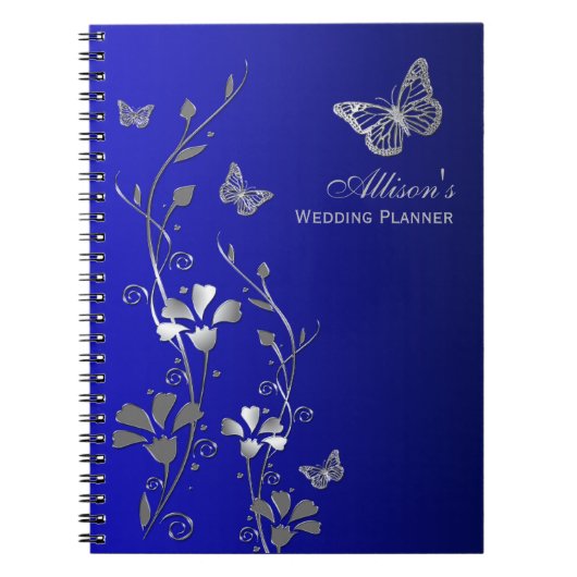 Bleu personnalisé, papillon gris Carnet floral (Devant)