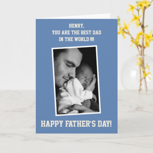 Bleu Personnalisé PHOTO Happy Fathers Day Cartes (Fleur jaune)