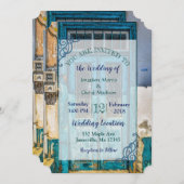 Bleu Perturbé Rustique Porte de mariage Invitation (Devant / Derrière)
