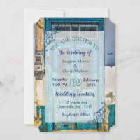 Bleu Perturbé Rustique Porte de mariage Invitation