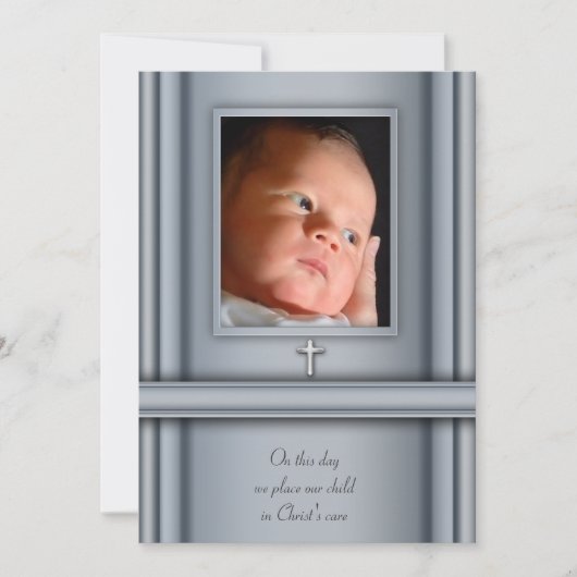 Bleu Photo Bébé Garçon Christening Invitations (Devant)