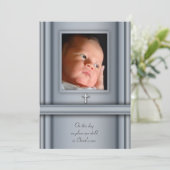 Bleu Photo Bébé Garçon Christening Invitations (Debout devant)