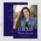 Bleu Photo Graduation Party Invitation (Devant / Derrière)