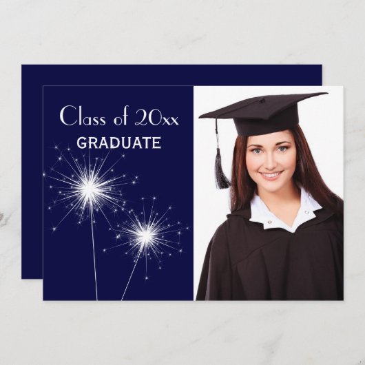 Bleu Photo Sparkler Graduation Faire-part (Devant / Derrière)