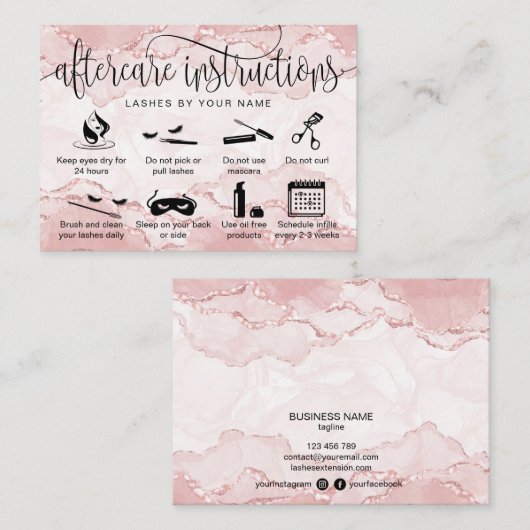 Bleu Pink carte de post-soins extensions de cils i (Devant / Derrière)