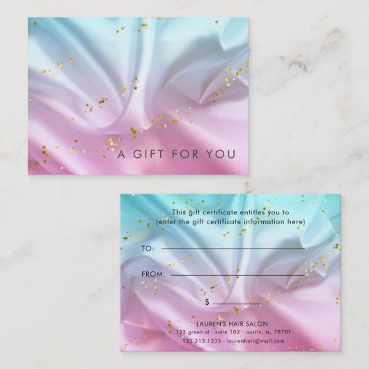 Bleu Pink Satin Gold Certificat cadeau (Devant / Derrière)