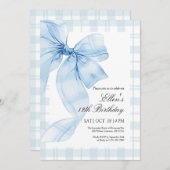 Bleu Plaid Bow Invitation Anniversaire (Devant / Derrière)