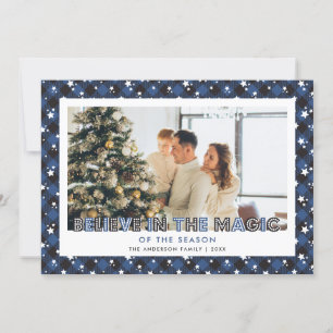 Bleu Plaid Stars Croire Photo Carte de Noël