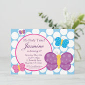 Bleu Polka point Papillon Invitation d'anniversair (Debout devant)
