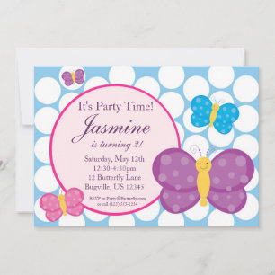 Bleu Polka point Papillon Invitation d'anniversair