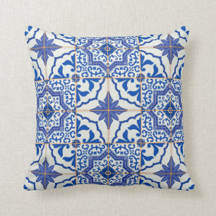 Bleu portugais de coussin de patio de tuile