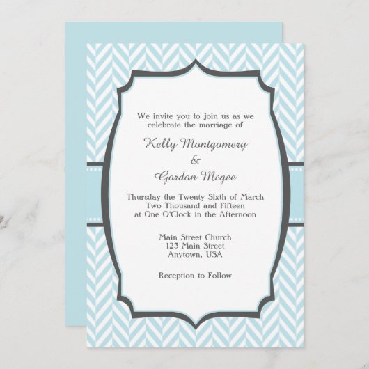 Bleu Poudre Faire-part de mariage à hareng blanc (Devant / Derrière)