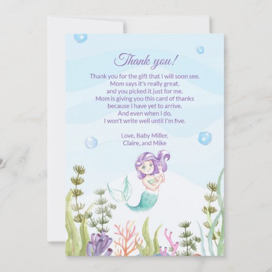 Bleu pourpre de carte de remerciements de baby (Devant)