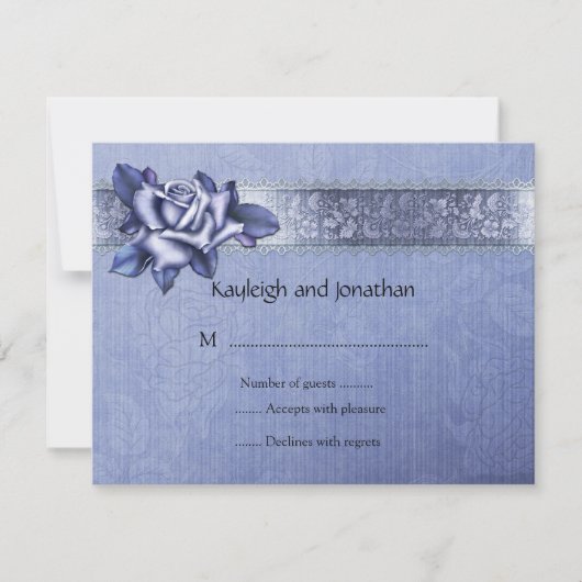 Bleu pourpre Roses et dentelle RSVP (Devant)