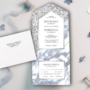 Bleu poussiéreux et faire-part de mariage en marbr
