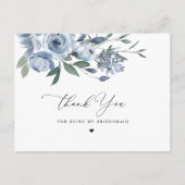 bleu poussiéreux fleuri merci carte de demoiselle (Devant)