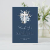 bleu poussiéreux floral marine baptême carte de re (Debout devant)