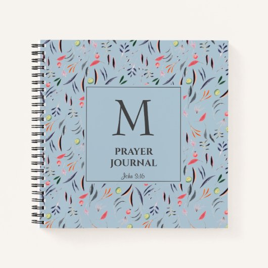 Bleu Poussiéreux | Floral | Monogramme | JOURNAL D (Devant)