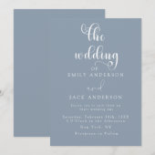 Bleu poussiéreux Moderne Élégance Chic Faire-part  (Devant / Derrière)