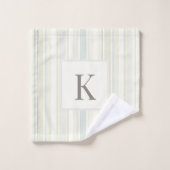 Bleu Poussiéreux Neutre Initial Rayure Rustique Ma (Gant de toilette)