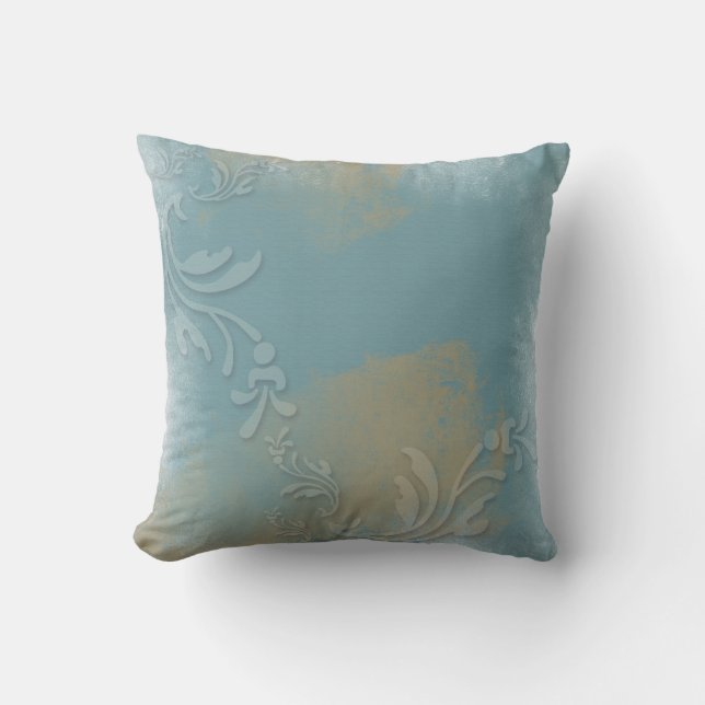 Bleu Poussiéreux, Or, Estampillé | Coussin de Jet (Recto)