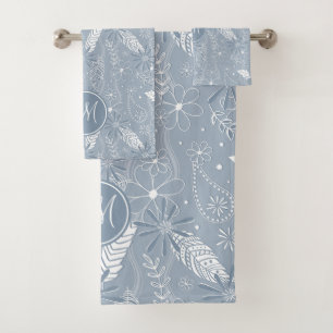 bleu poussiéreux plumes de bouho fleurs cachemire