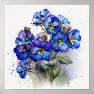 Bleu Primrose Fleurs Art Imprimer Poster