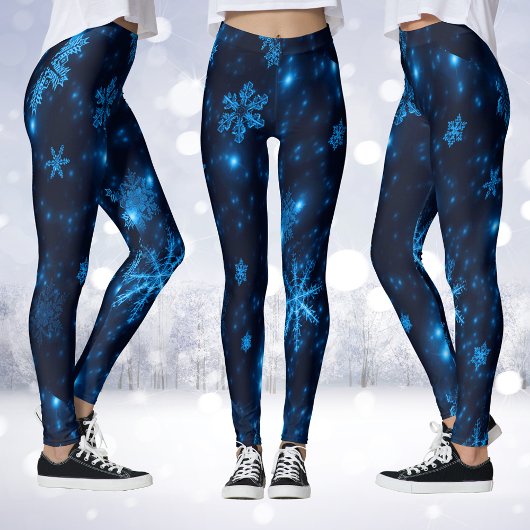 Bleu profond et flocon de neige brillant Leggings
