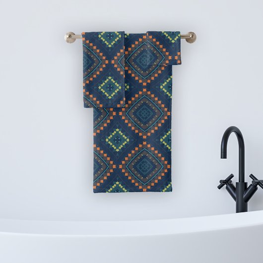 Bleu profond ethnie Folk Boho Chic Mosaic Motif