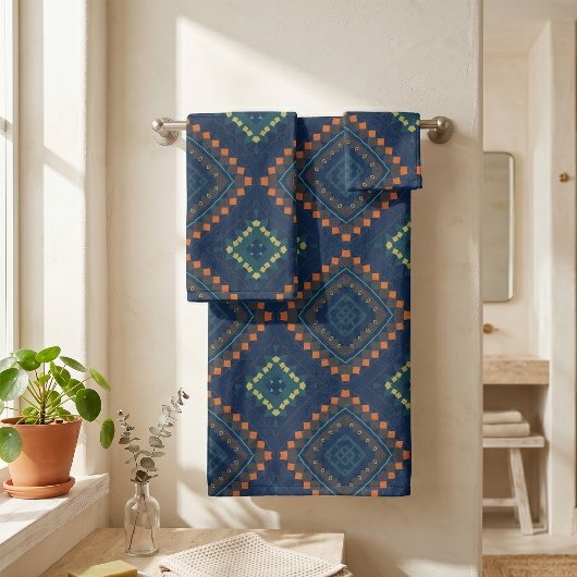 Bleu profond Motif mosaïque ethnique boho chic