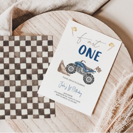 Bleu Quad Bike 'Fast One' Invitation Anniversaire