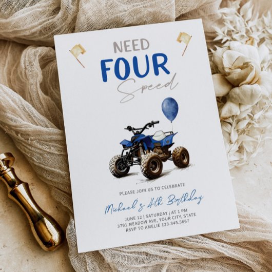 Bleu Quad Vélo 4ème anniversaire Invitation