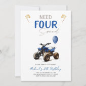 Bleu Quad Vélo 4ème anniversaire Invitation (Devant)