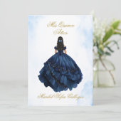 Bleu Quinceanera invitation en espagnol (Debout devant)